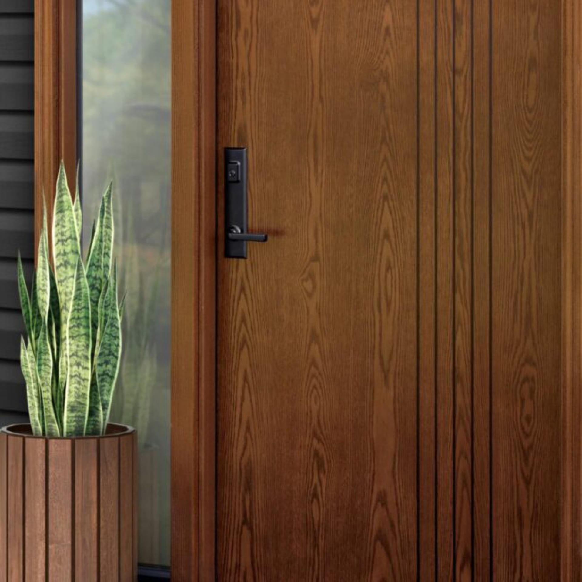 11 Mid-Century Modern Front Door Styles to Consider for Your Home 10 Ascent White Oak 001 INS5N in Aged Barrel 652x652 2