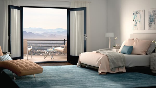 Replacing Sliding Glass Doors With French Doors 3 French door windows in bedroom overlooking mountains