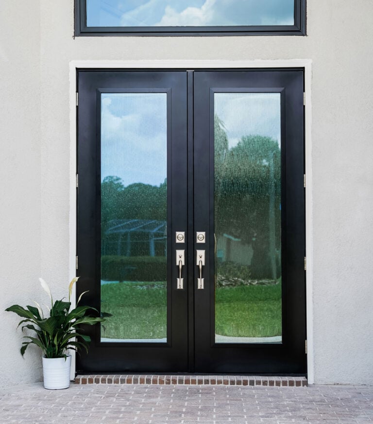 Legacy 460 French Doors in Coal Black with Waterfall Privacy Glass DSC5187