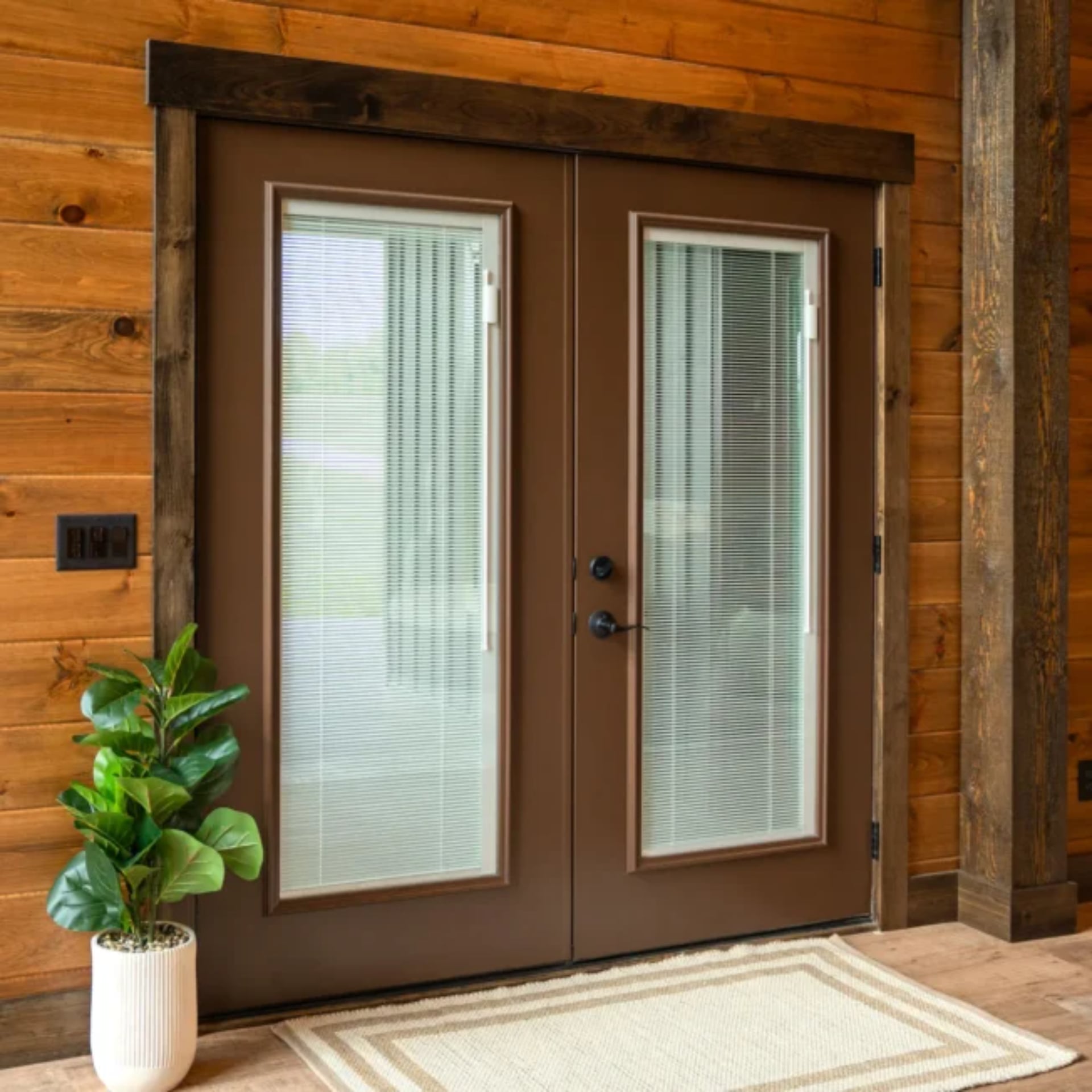 10 Double-Entry Door Styles to Enhance Your Home Appearance 1 Legacy Smooth 460 French Door Tudor Brown White Blinds 2.jpg 652x652 1