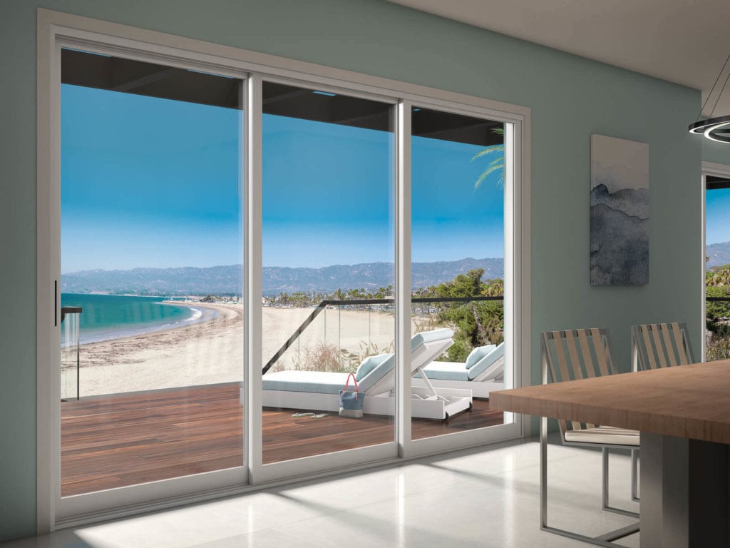 Milgard Pocket sliding glass Doors white doors in california