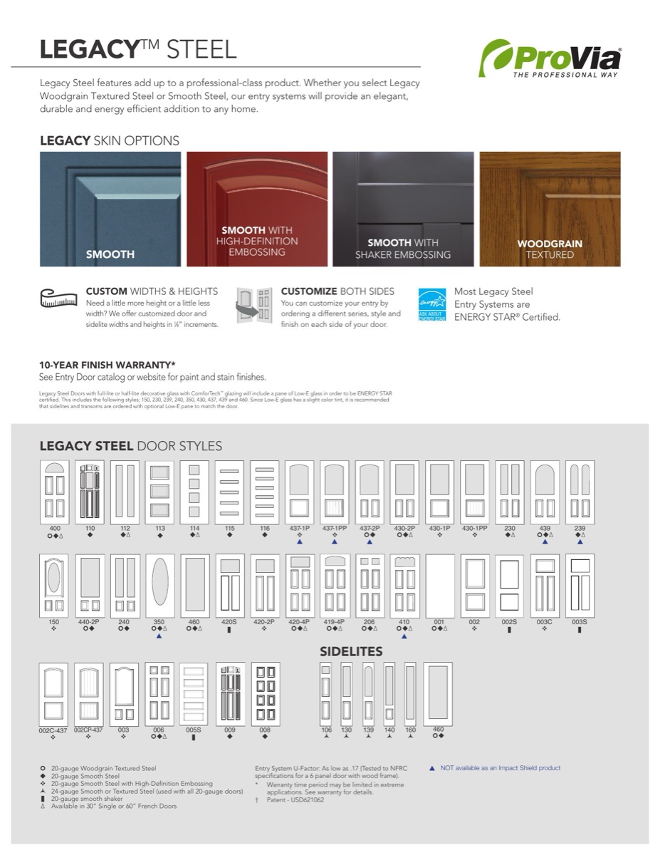 ProVia Legacy Steel Entry Doors brochure cover