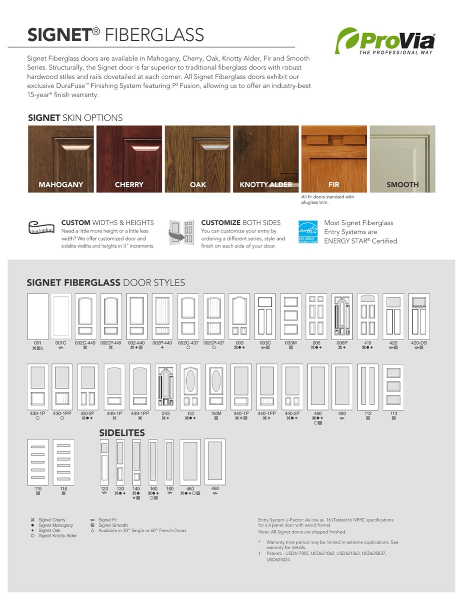 ProVia Signet Fiberglass Entry Doors brochure cover