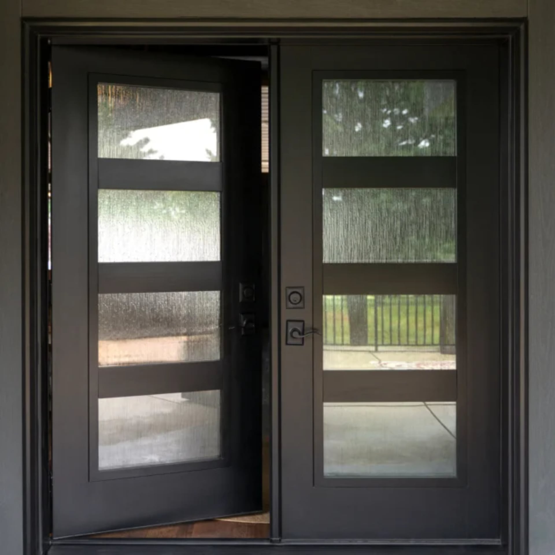 10 Double-Entry Door Styles to Enhance Your Home Appearance 4 Signet 460 T5 4L SDP Smooth French Door Coal Black Waterfall Privacy Glass.jpg 652x652 1
