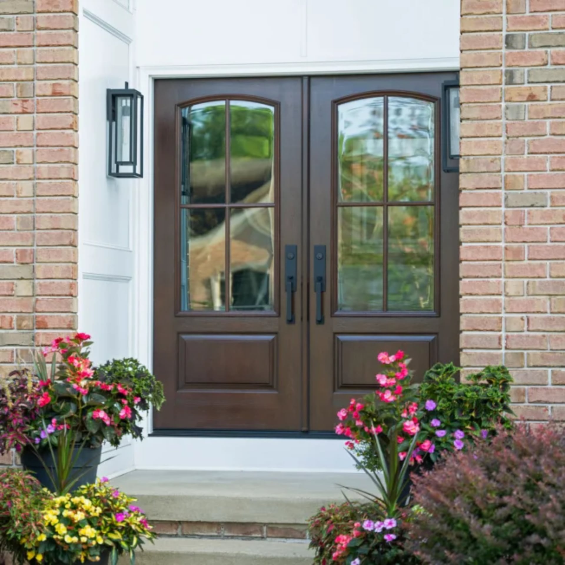 10 Double-Entry Door Styles to Enhance Your Home Appearance 10 Signet Cherry 449 French Entry Door Hazelnut Cottage 4 Lite SDL 1.jpg 652x652 1
