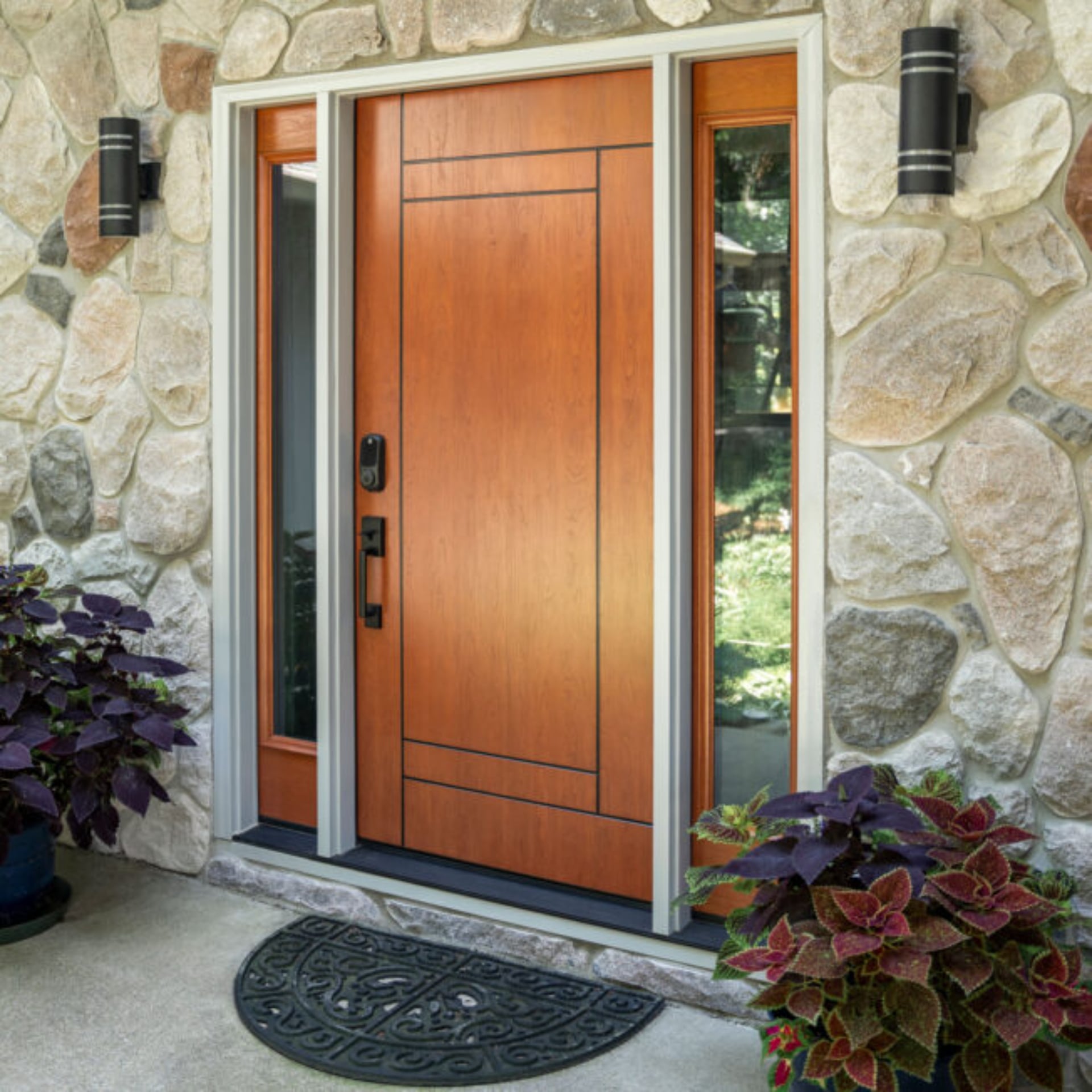 11 Mid-Century Modern Front Door Styles to Consider for Your Home 5 Signet Cherry Toffee 001 Inscribed INS6 160 Sidelites 1 652x652 1
