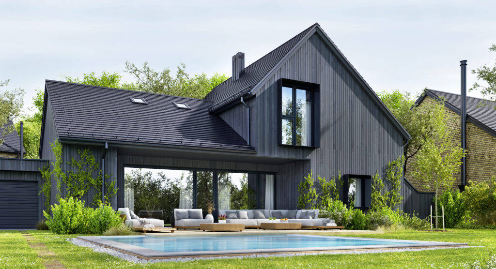 black home exterior with black windows