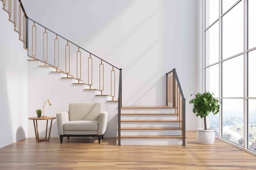 floor to ceiling staircase window wall
