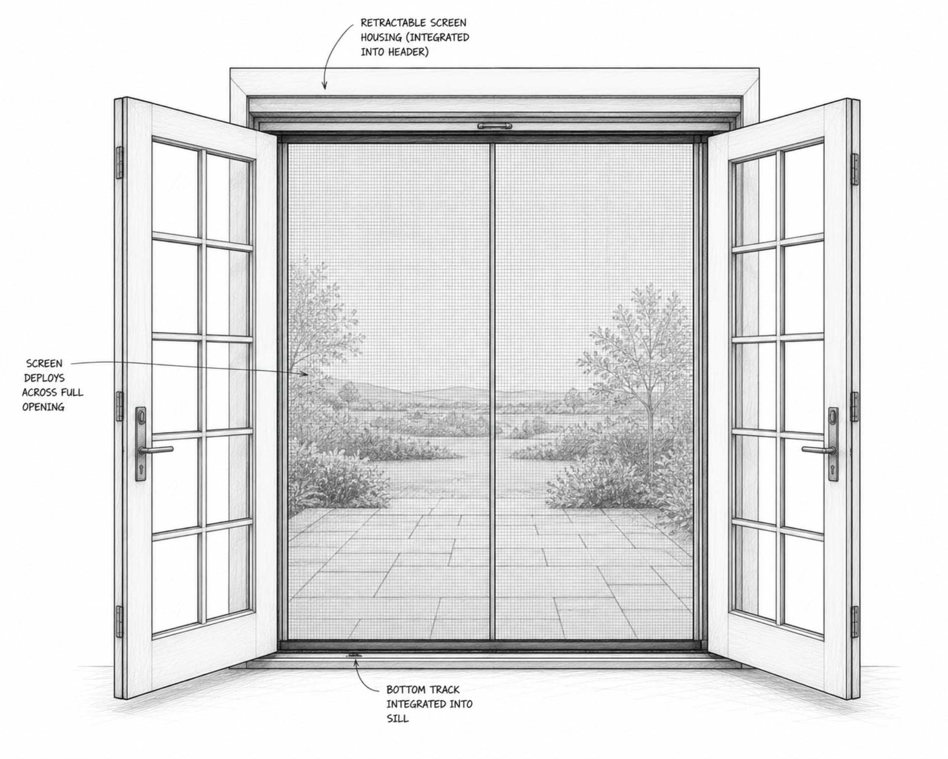 french door with integrated ventilation screens