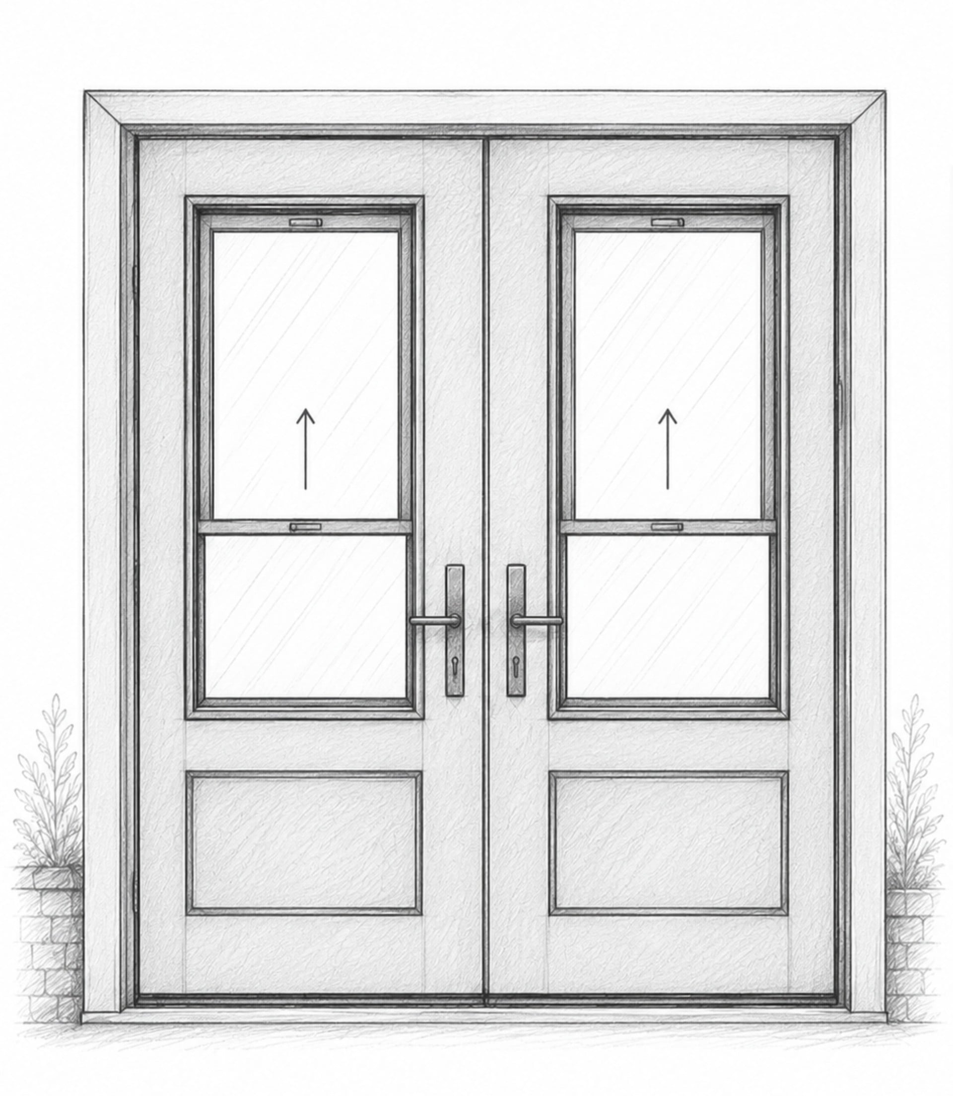 french door with operating glass panels