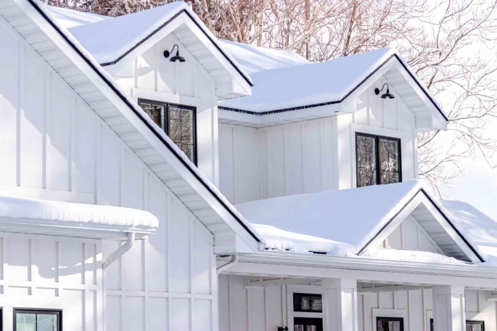 white home exterior with black windows